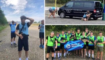 På billedet ses en gruppe unge mænd iført laserudstyr og kampgejst, klar til teambuilding i form af Lasergame. Der er intens koncentration, teamwork og masser af grin. De bruger både biler og naturen som skjul, hvilket skaber en actionfyldt og underholdende oplevelse.
